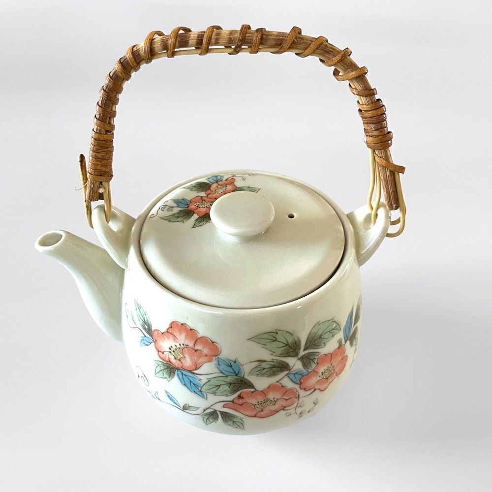 Vintage Oriental Floral Ceramic Teapot